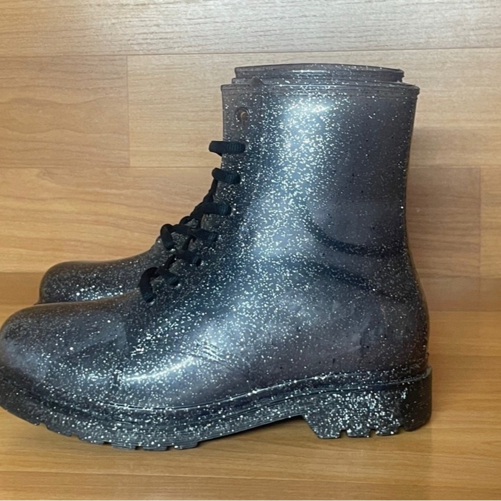 Sparkly Black Lace-Up Boots size 7 women’s